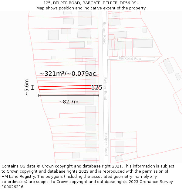 125, BELPER ROAD, BARGATE, BELPER, DE56 0SU: Plot and title map