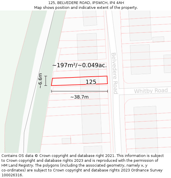 125, BELVEDERE ROAD, IPSWICH, IP4 4AH: Plot and title map