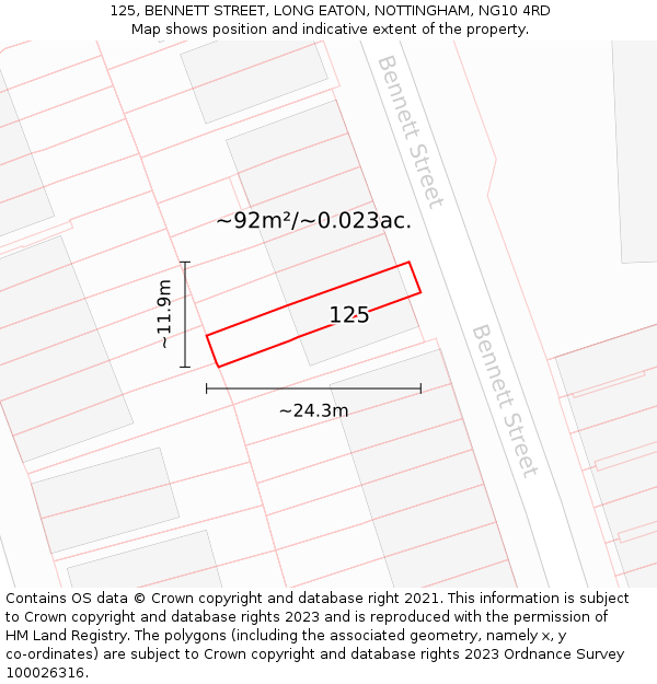 125, BENNETT STREET, LONG EATON, NOTTINGHAM, NG10 4RD: Plot and title map