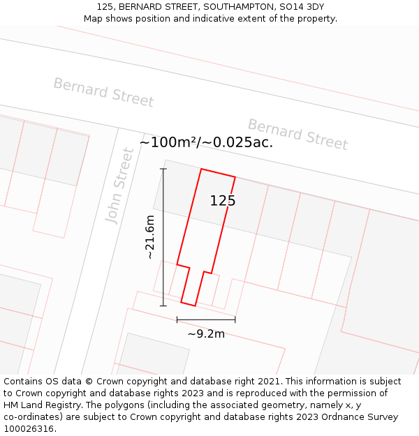 125, BERNARD STREET, SOUTHAMPTON, SO14 3DY: Plot and title map