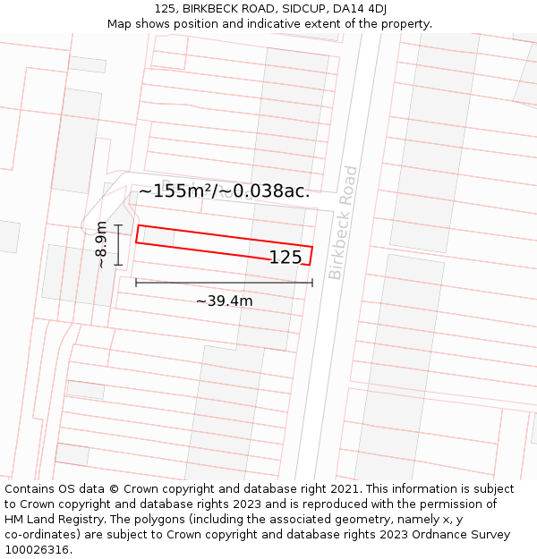 125, BIRKBECK ROAD, SIDCUP, DA14 4DJ: Plot and title map