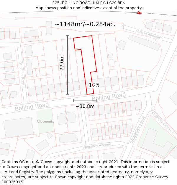 125, BOLLING ROAD, ILKLEY, LS29 8PN: Plot and title map