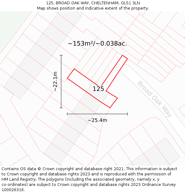 125, BROAD OAK WAY, CHELTENHAM, GL51 3LN: Plot and title map