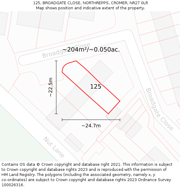 125, BROADGATE CLOSE, NORTHREPPS, CROMER, NR27 0LR: Plot and title map