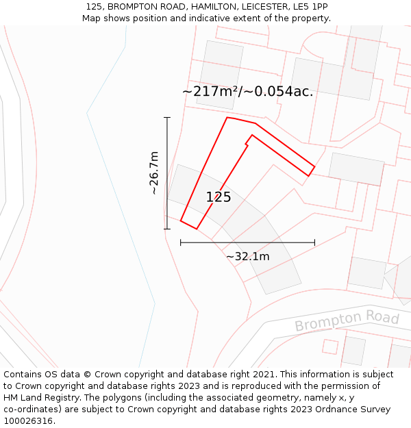 125, BROMPTON ROAD, HAMILTON, LEICESTER, LE5 1PP: Plot and title map
