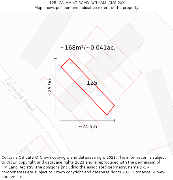 125, CALAMINT ROAD, WITHAM, CM8 2XX: Plot and title map