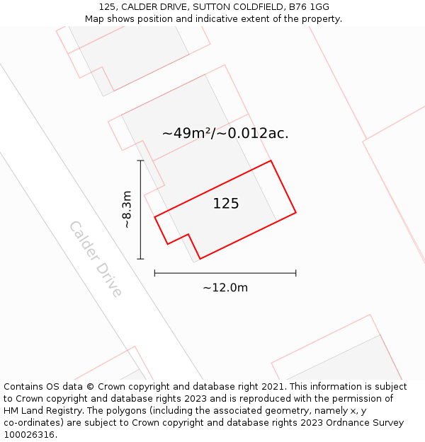 125, CALDER DRIVE, SUTTON COLDFIELD, B76 1GG: Plot and title map