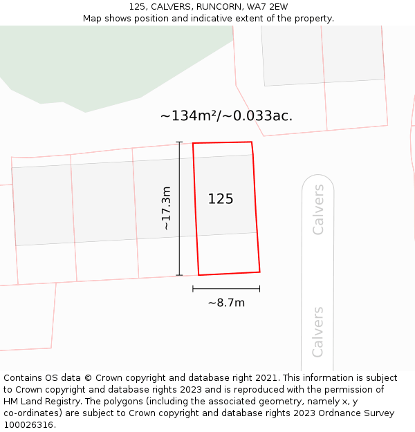 125, CALVERS, RUNCORN, WA7 2EW: Plot and title map