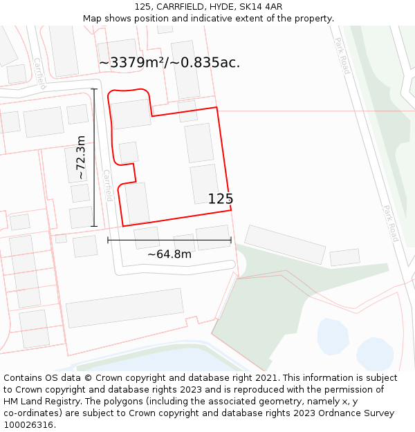 125, CARRFIELD, HYDE, SK14 4AR: Plot and title map