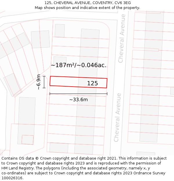 125, CHEVERAL AVENUE, COVENTRY, CV6 3EG: Plot and title map