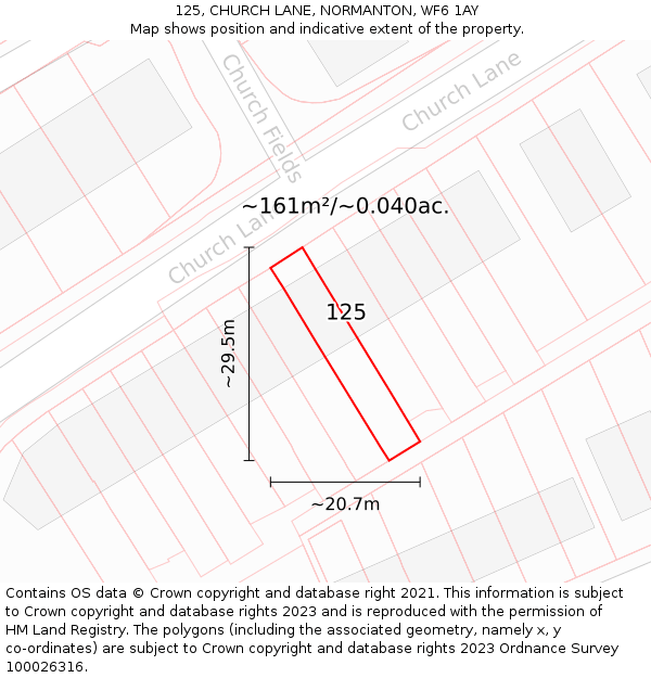 125, CHURCH LANE, NORMANTON, WF6 1AY: Plot and title map