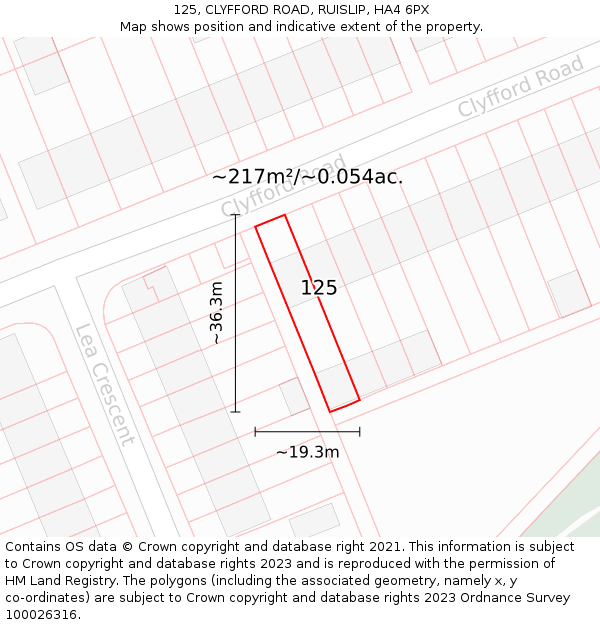 125, CLYFFORD ROAD, RUISLIP, HA4 6PX: Plot and title map