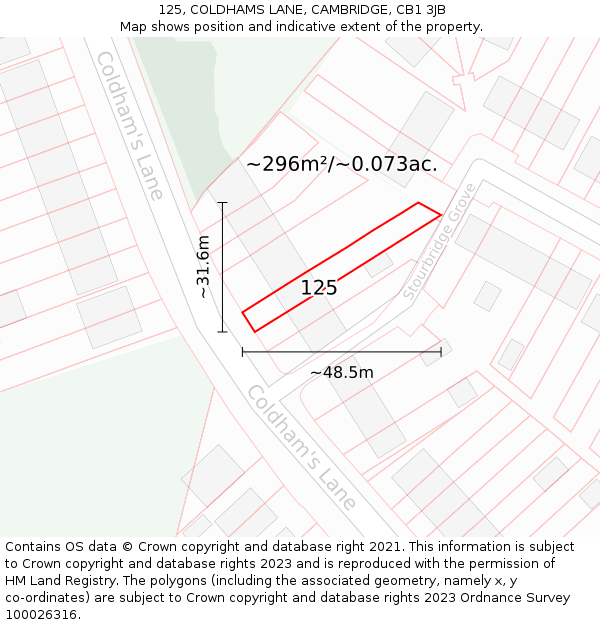 125, COLDHAMS LANE, CAMBRIDGE, CB1 3JB: Plot and title map