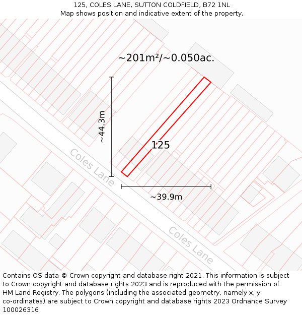 125, COLES LANE, SUTTON COLDFIELD, B72 1NL: Plot and title map