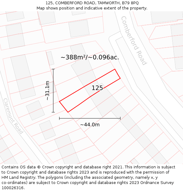 125, COMBERFORD ROAD, TAMWORTH, B79 8PQ: Plot and title map