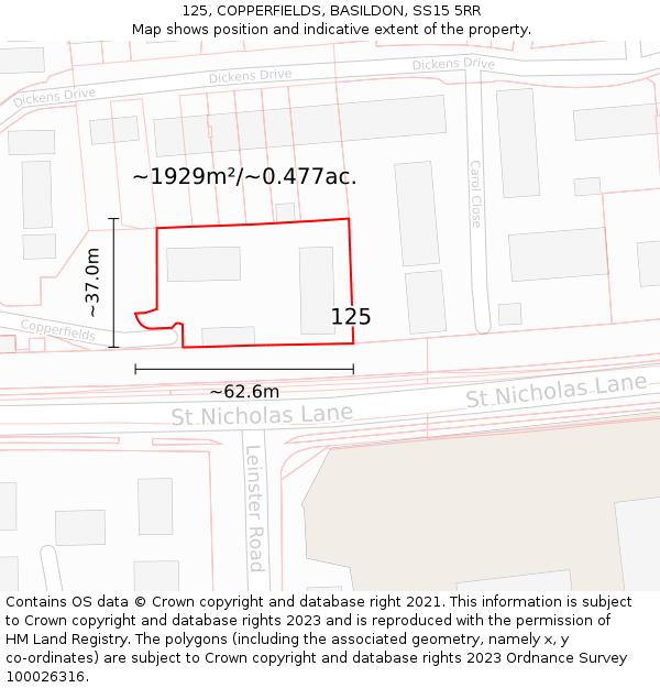 125, COPPERFIELDS, BASILDON, SS15 5RR: Plot and title map