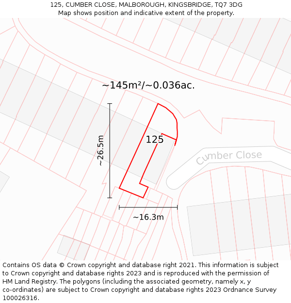 125, CUMBER CLOSE, MALBOROUGH, KINGSBRIDGE, TQ7 3DG: Plot and title map