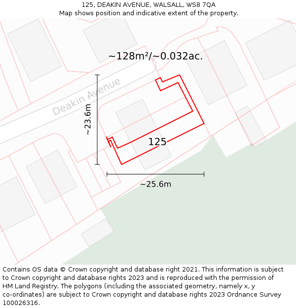 125, DEAKIN AVENUE, WALSALL, WS8 7QA: Plot and title map