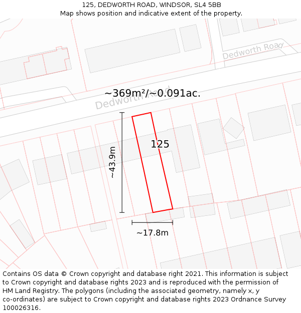 125, DEDWORTH ROAD, WINDSOR, SL4 5BB: Plot and title map