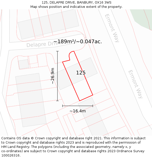 125, DELAPRE DRIVE, BANBURY, OX16 3WS: Plot and title map