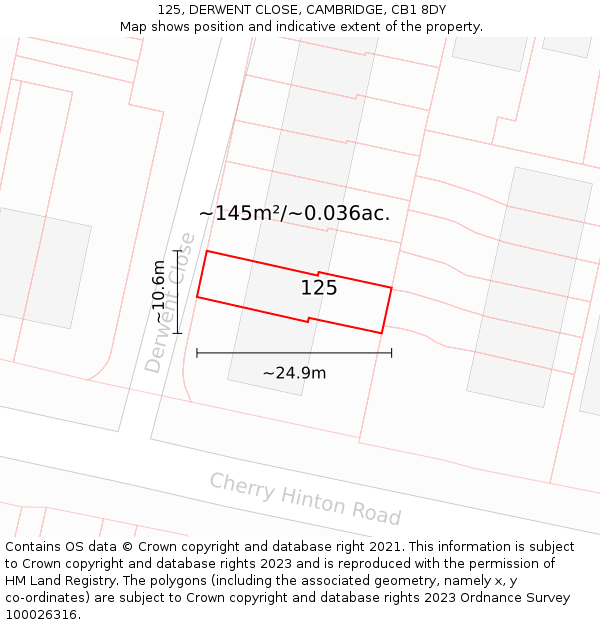 125, DERWENT CLOSE, CAMBRIDGE, CB1 8DY: Plot and title map
