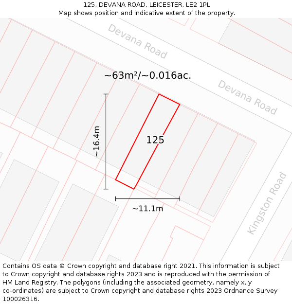 125, DEVANA ROAD, LEICESTER, LE2 1PL: Plot and title map