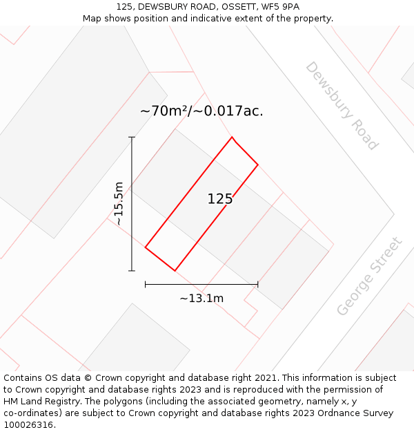125, DEWSBURY ROAD, OSSETT, WF5 9PA: Plot and title map