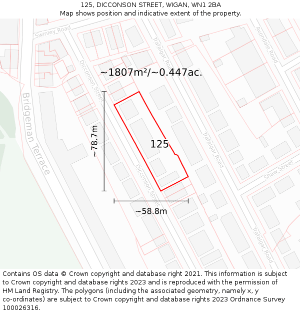 125, DICCONSON STREET, WIGAN, WN1 2BA: Plot and title map