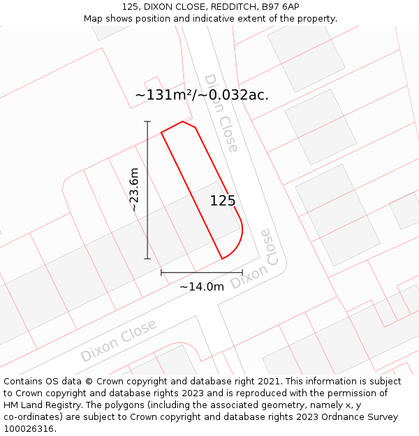 125, DIXON CLOSE, REDDITCH, B97 6AP: Plot and title map