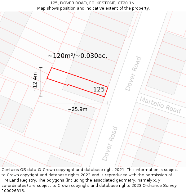 125, DOVER ROAD, FOLKESTONE, CT20 1NL: Plot and title map