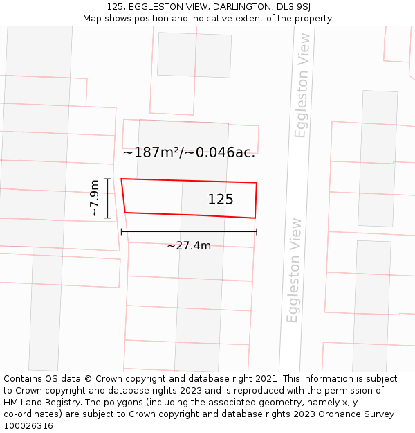125, EGGLESTON VIEW, DARLINGTON, DL3 9SJ: Plot and title map