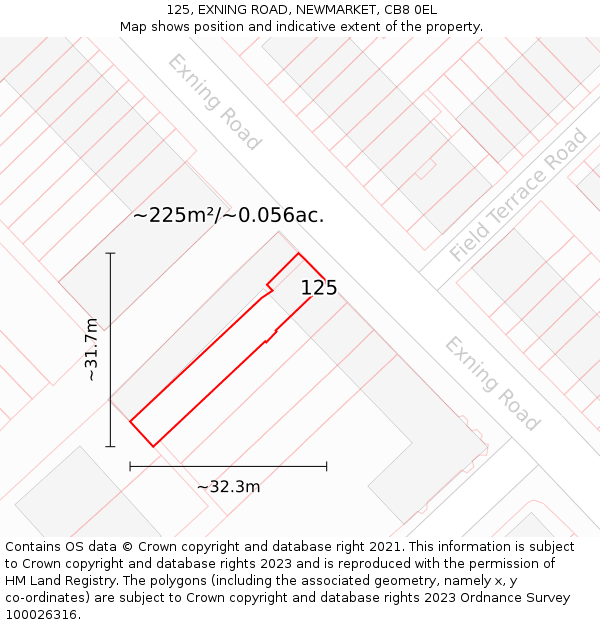 125, EXNING ROAD, NEWMARKET, CB8 0EL: Plot and title map