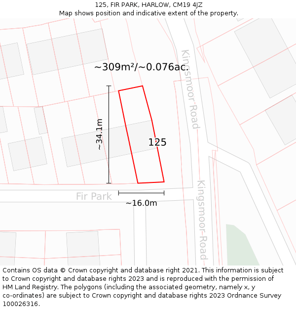 125, FIR PARK, HARLOW, CM19 4JZ: Plot and title map