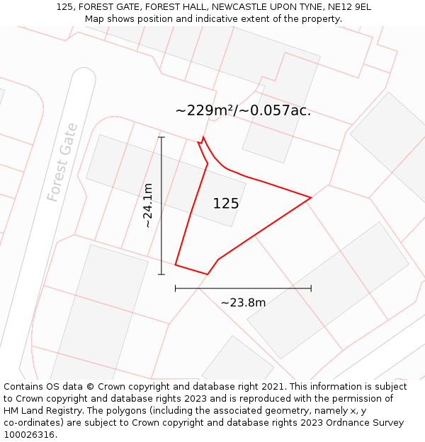 125, FOREST GATE, FOREST HALL, NEWCASTLE UPON TYNE, NE12 9EL: Plot and title map