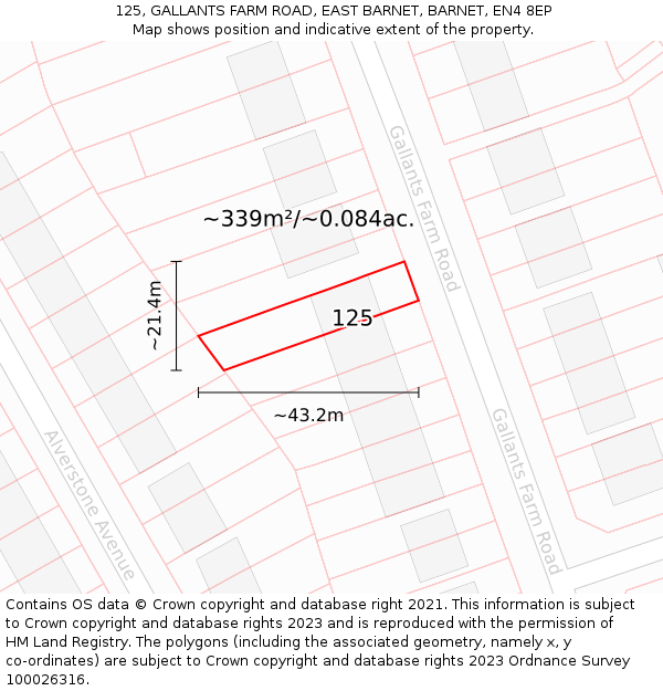 125, GALLANTS FARM ROAD, EAST BARNET, BARNET, EN4 8EP: Plot and title map
