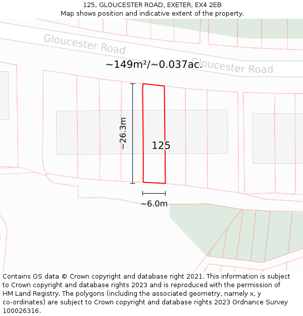 125, GLOUCESTER ROAD, EXETER, EX4 2EB: Plot and title map