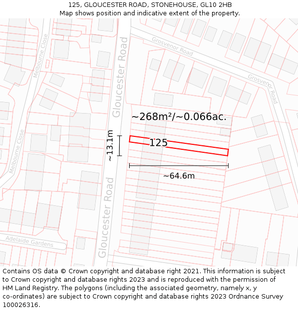 125, GLOUCESTER ROAD, STONEHOUSE, GL10 2HB: Plot and title map