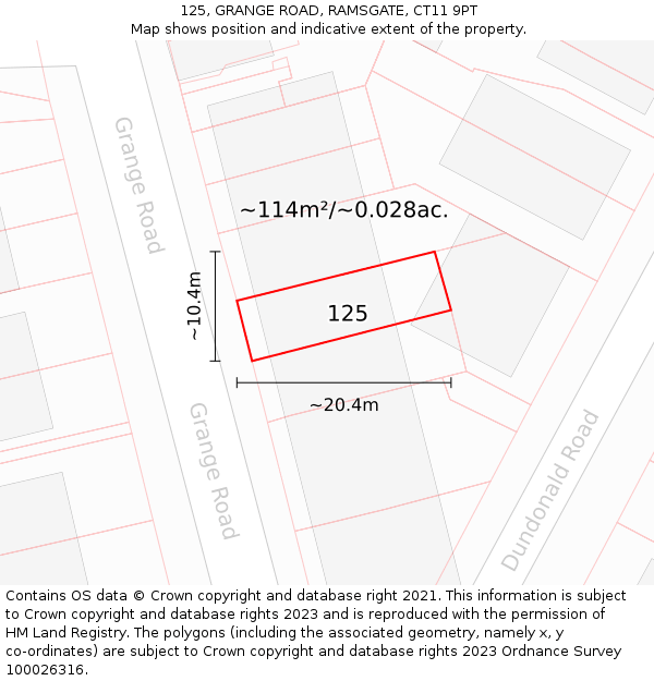 125, GRANGE ROAD, RAMSGATE, CT11 9PT: Plot and title map