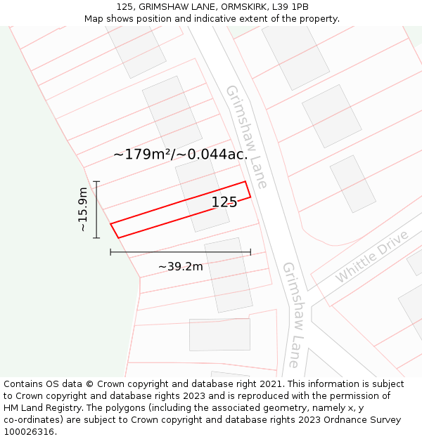 125, GRIMSHAW LANE, ORMSKIRK, L39 1PB: Plot and title map