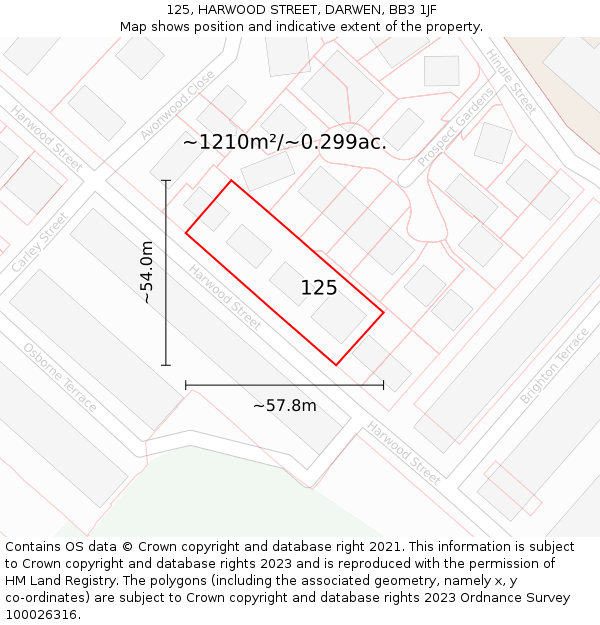 125, HARWOOD STREET, DARWEN, BB3 1JF: Plot and title map