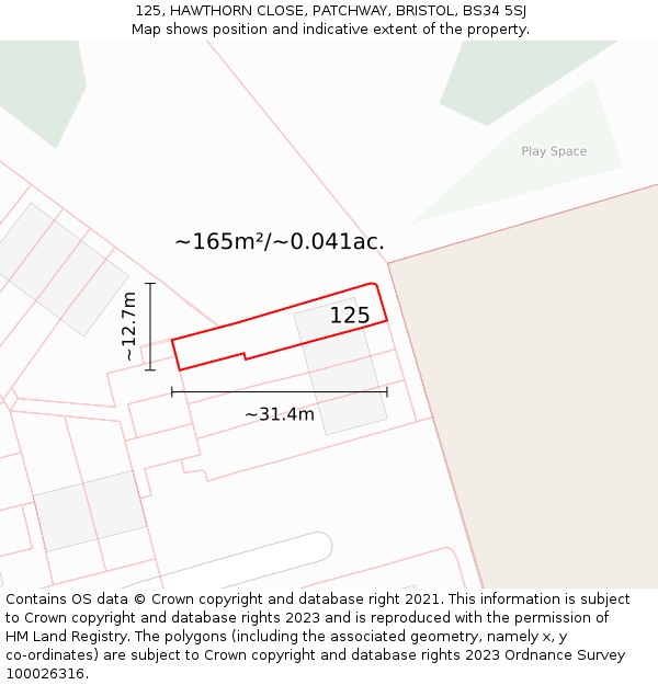 125, HAWTHORN CLOSE, PATCHWAY, BRISTOL, BS34 5SJ: Plot and title map