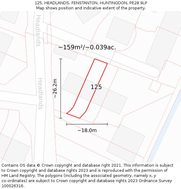 125, HEADLANDS, FENSTANTON, HUNTINGDON, PE28 9LP: Plot and title map