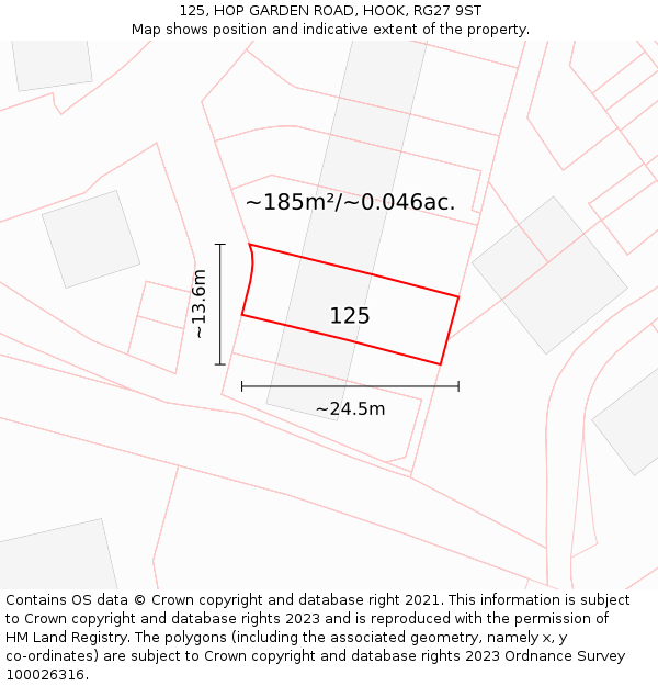 125, HOP GARDEN ROAD, HOOK, RG27 9ST: Plot and title map