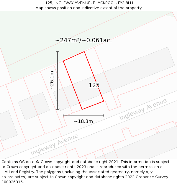 125, INGLEWAY AVENUE, BLACKPOOL, FY3 8LH: Plot and title map