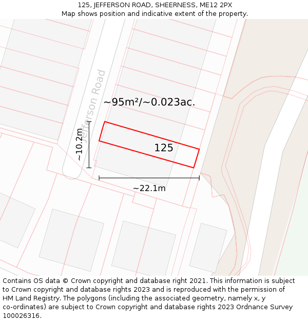 125, JEFFERSON ROAD, SHEERNESS, ME12 2PX: Plot and title map