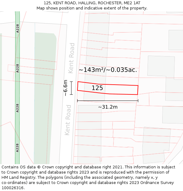 125, KENT ROAD, HALLING, ROCHESTER, ME2 1AT: Plot and title map