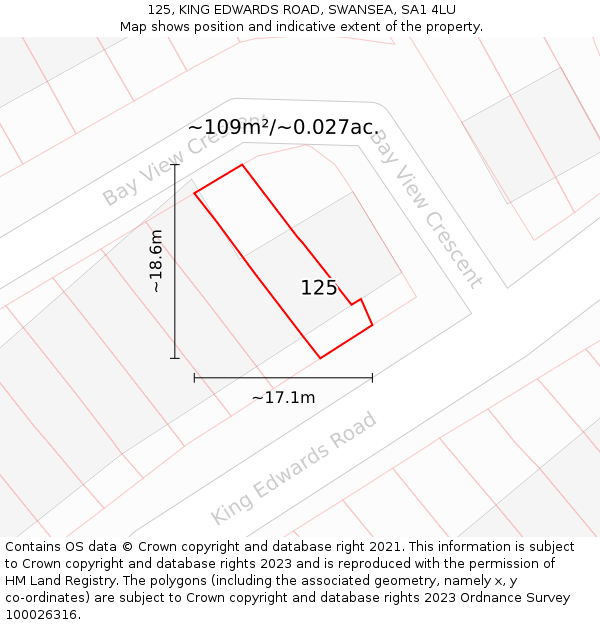 125, KING EDWARDS ROAD, SWANSEA, SA1 4LU: Plot and title map