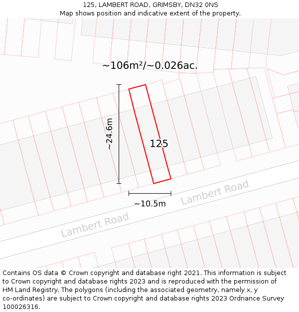 125, LAMBERT ROAD, GRIMSBY, DN32 0NS: Plot and title map