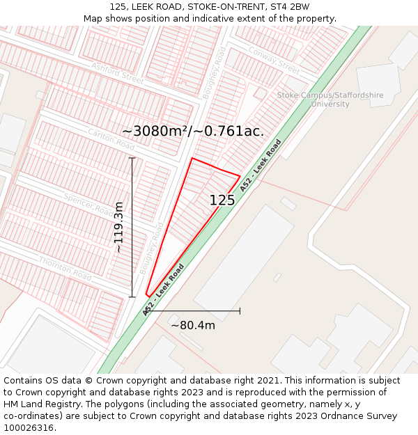 125, LEEK ROAD, STOKE-ON-TRENT, ST4 2BW: Plot and title map