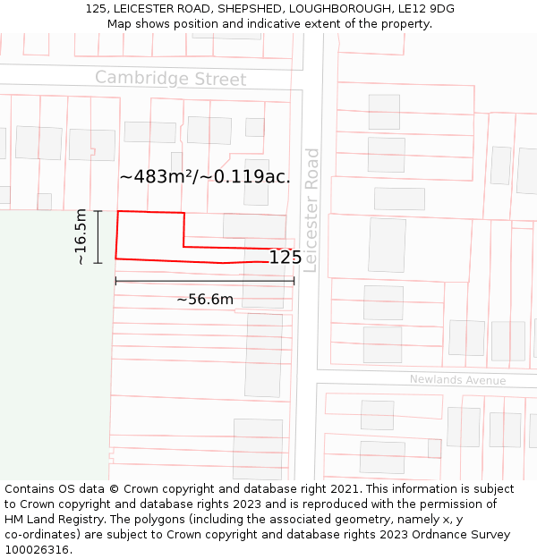 125, LEICESTER ROAD, SHEPSHED, LOUGHBOROUGH, LE12 9DG: Plot and title map